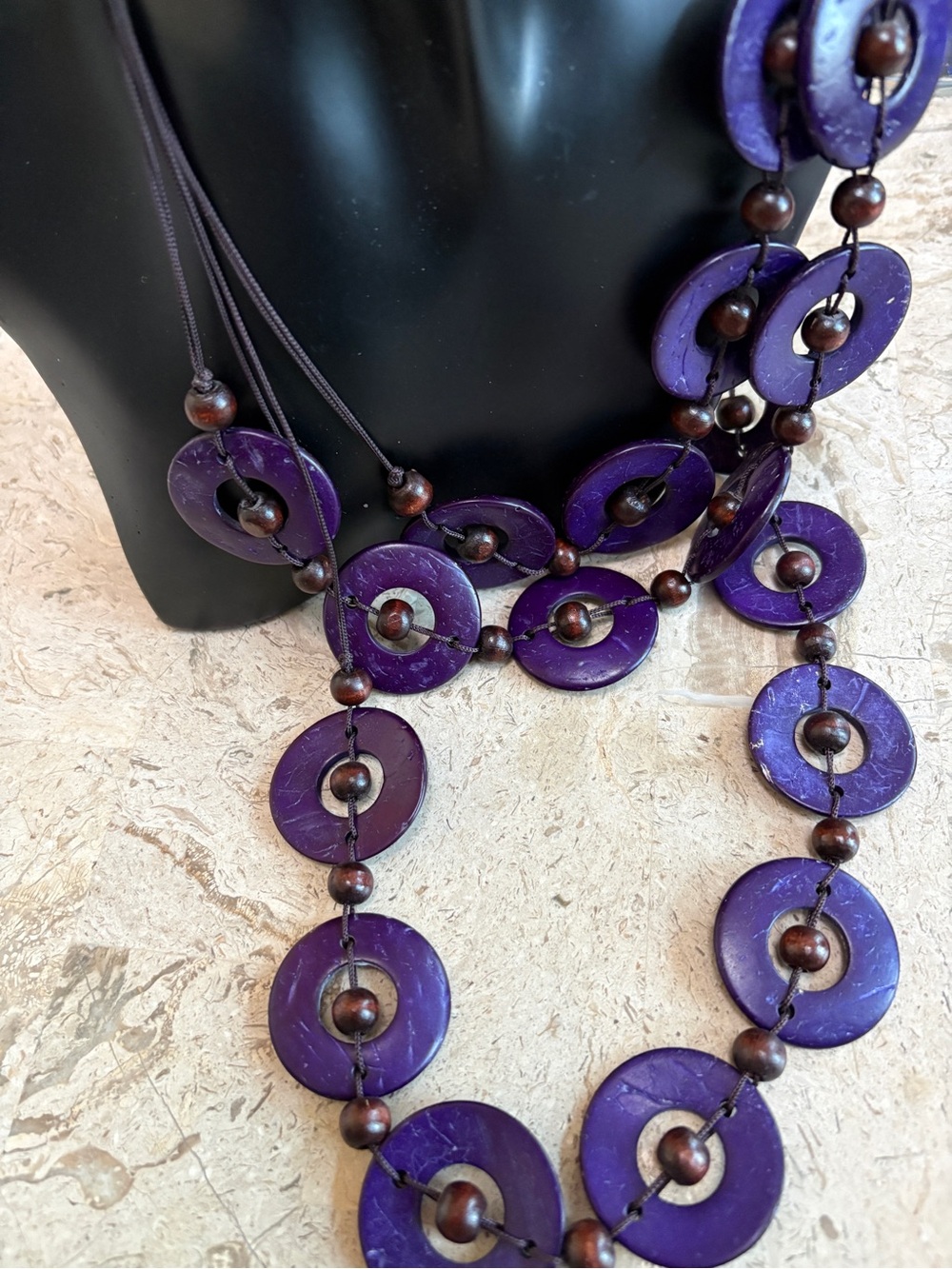 Multicolored Layered Boho Rustic Painted Wood Disc Necklace